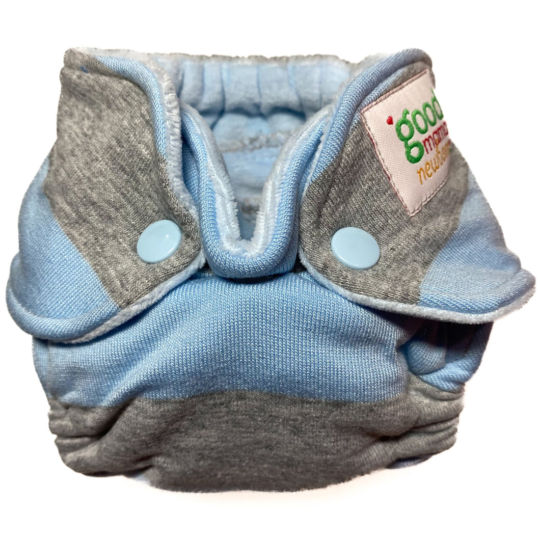 Gray/Light Blue Stripe Newborn Fitted Diaper - Cotton Velour