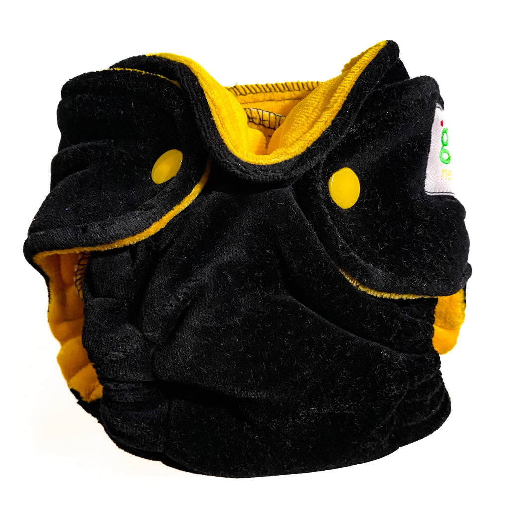 Midnight Black/Marigold Yellow Cotton Velour Newborn Diaper